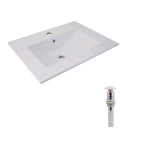 Комплект Albatross: Раковина врезная мебельная 620x460x180 мм, White, прямоугольная + Донный клапан Pop-up PU02O
