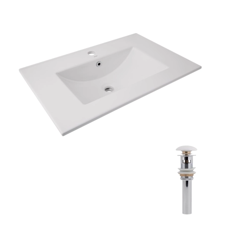 Комплект Albatross: Раковина врізна меблева 720x460x180 мм, White, прямокутна + Донний клапан Pop-up PU02O