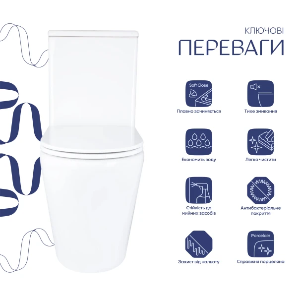 Унитаз напольный Qtap Dove Rimless безободковый с сиденьем Soft-close WHITE QT06228380BW - 2 фото