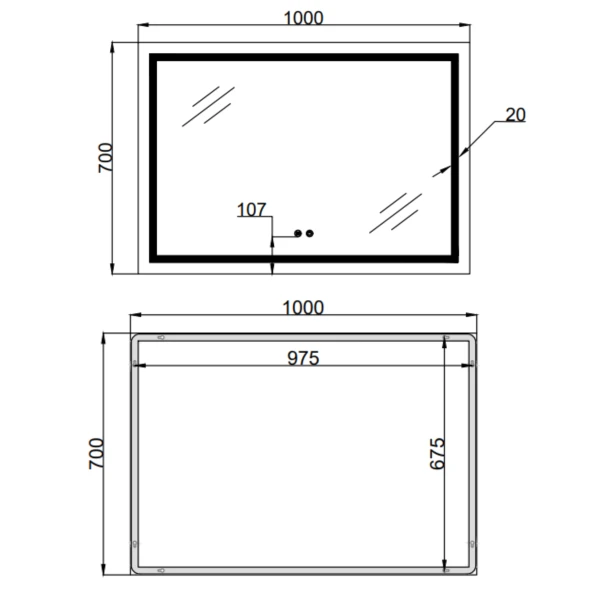 Дзеркало Qtap Mideya (MI1) 1000х700 з LED-підсвічуванням Touch, з антизапотіванням, димером, рег. яскравості QT2078NCF10070 - 1 фото