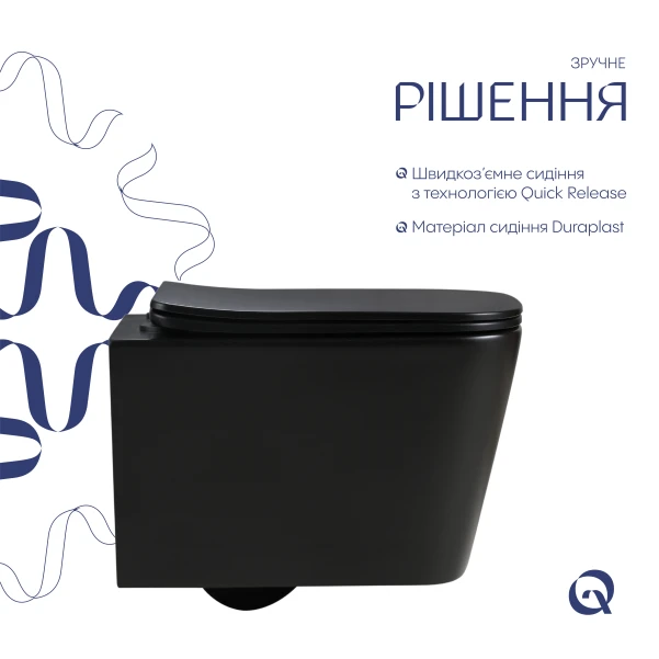 Унитаз подвесной Qtap Crow Ultra Quiet 485×340×290 мм, Matt Black, с сиденьем Slim Duroplast/ Soft-close/ Quick Release QT05335171MB - 3 фото