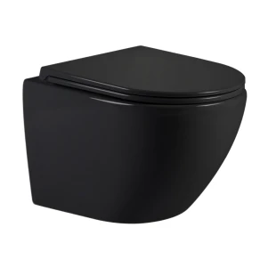 Унитаз подвесной Qtap Jay Ultra Quiet 485х360х320 мм, Matt Black, сиденьем Slim Duroplast/ Soft-close/ Quick Relase QT07335177MB