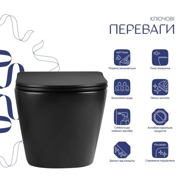 Унітаз підвісний Qtap Jay Ultra Quiet 485х360х320 мм, Matt Black, сидінням Slim Duroplast/ Soft-close/ Quick Relase QT07335177MB - 2 фото