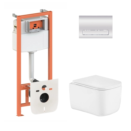 Готове рішення Qtap для ванної кімнати: підвісний унітаз Gemini Ultra Quiet 485×340×350 + комплект інсталяції Nest 4 в 1 (лінійна клавіша Chrome)
