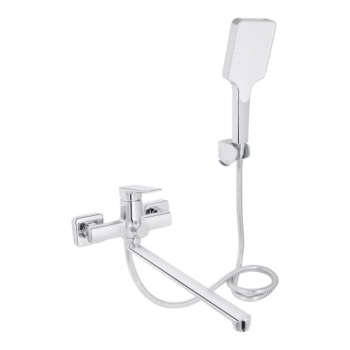 Змішувач для ванни Qtap Crow з довгим поворотним виливом та душовим гарнітуром QTCRO260CRM48647 Chrome
