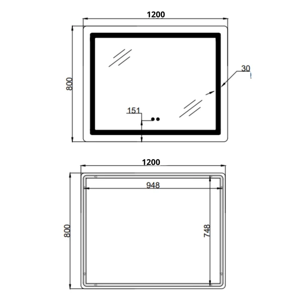 Зеркало Lidz Kubis (KU2) 1200х800 с LED-подсветкой Touch, с антизапотеванием, с диммером, рег. яркости LDKUB120080049007 - 1 фото