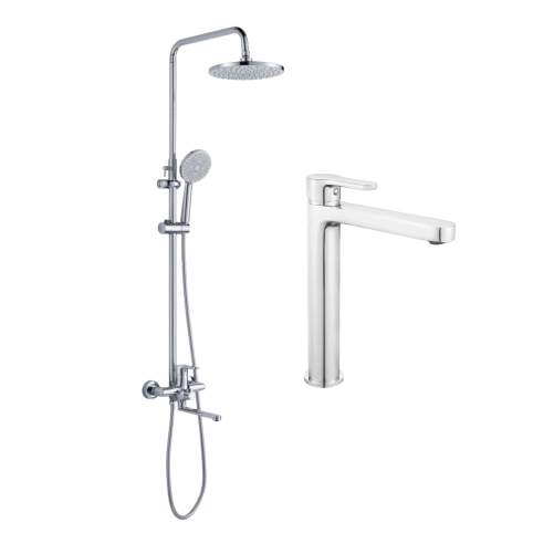 Акционный набор Lidz: Astra 001FH Смеситель для раковины высокий + Astra 1030 Душевая система универсальная на три потребителя (с изливом)