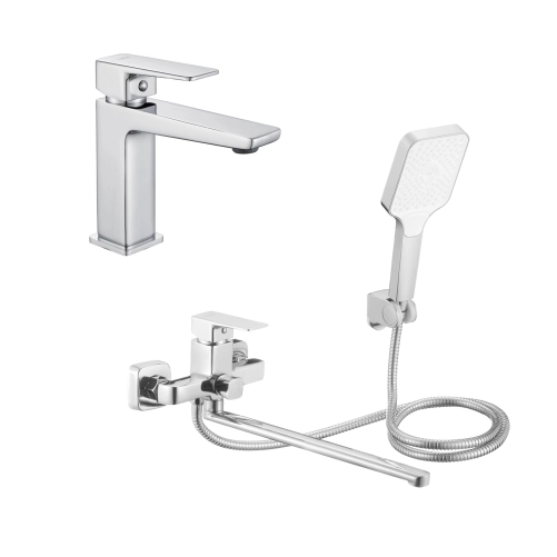 Акционный набор Lidz: Orion 001F Смеситель для раковины низкий LDORI001FCRM48091+Orion 005 Смеситель для ванны с поворотным изливом LDORI005CRM48094