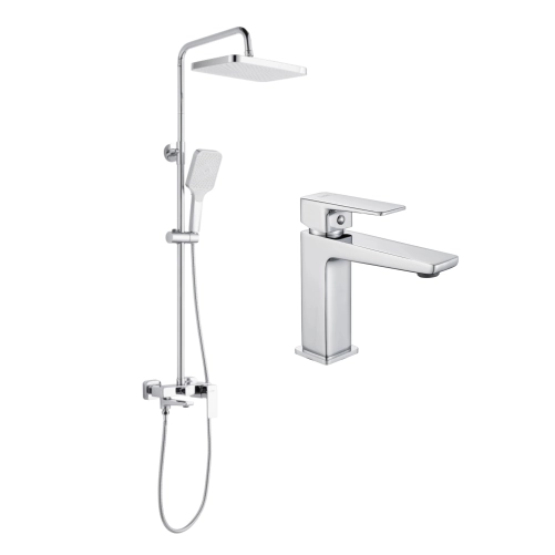 Акционный набор Lidz: Orion 001F Смеситель латунный для раковины низкий + Orion 1030 Душевая система универсальная на три потребителя (с изливом)