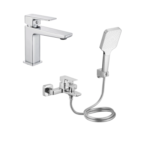 Акционный набор Lidz: Orion 001F Смеситель для раковины низкий LDORI001FCRM48091+Orion 006 Смеситель для ванны (c душевым гарнитуром) LDORI006CRM48093