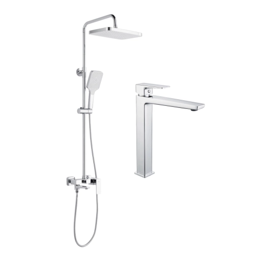 Акционный набор Lidz: Orion 001FH Смеситель латунный для раковины высокий + Orion 1030 Душевая система универсальная на три потребителя (с изливом)