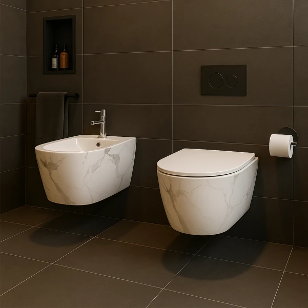 Біде підвісне Qtap Robin 515x370x350 мм, Marble QT13551381GMR - 7 фото
