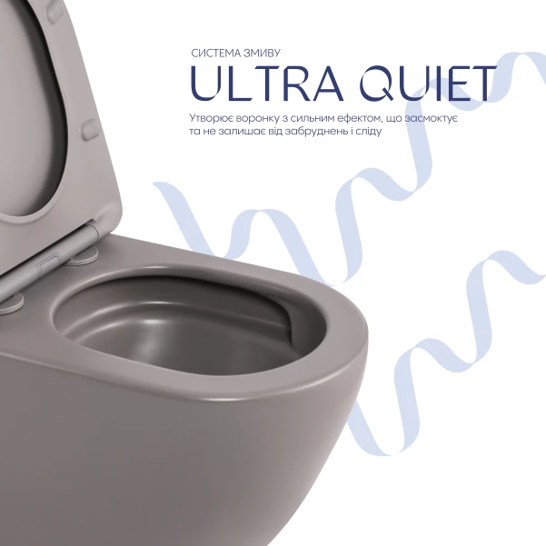 Унітаз підвісний Robin Ultra Quiet 490×365×325 мм, Stone Grey, з сидінням Slim Duroplast / Soft-close / Quick Release QT13332381АSSG Qtap - 4 фото