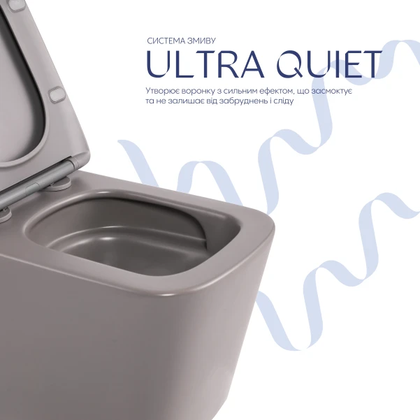 Унітаз підвісний Qtap Tern Ultra Quiet 520×345×325 мм, Stone grey, з сидінням Slim Duroplast / Soft-close / Quick Release QTTER26SG49000 - 4 фото
