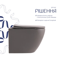 Унітаз підвісний Qtap Robin Ultra Quiet 520×365×340 мм, Stone grey, з сидінням Slim Duroplast / Soft-close / Quick Release QTROB26SG48996 - 3 фото