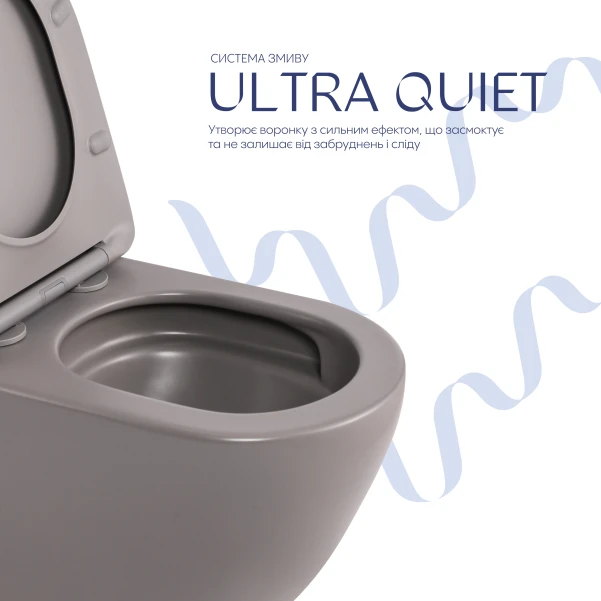 Унітаз підвісний Qtap Robin Ultra Quiet 520×365×340 мм, Stone grey, з сидінням Slim Duroplast / Soft-close / Quick Release QTROB26SG48996 - 4 фото