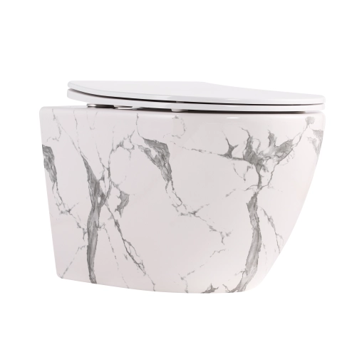 Унітаз підвісний Qtap Robin Ultra Quiet 520×365×340 мм, Marble, з сидінням Slim Duroplast / Soft-close / Quick Release QTROB26MR48998
