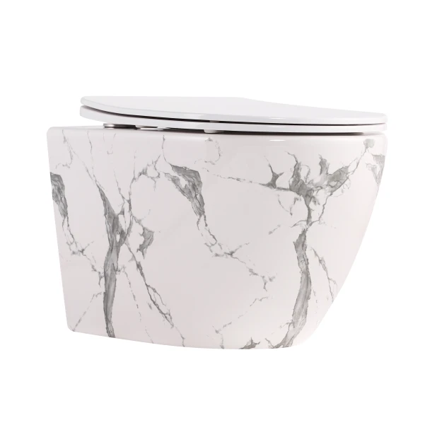 Унитаз подвесной Qtap Robin Ultra Quiet 520×365×340 мм, Marble, с сиденьем Slim Duroplast / Soft-close / Quick Release QTROB26MR48998