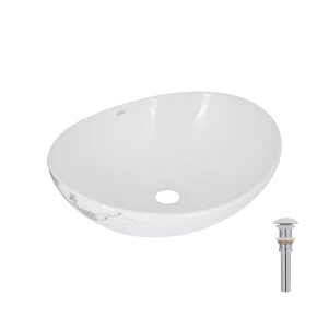 Раковина накладна Qtap Dove 415x340x140 мм, Marble, овальна, з донним клапаном QTDOV188SB49785