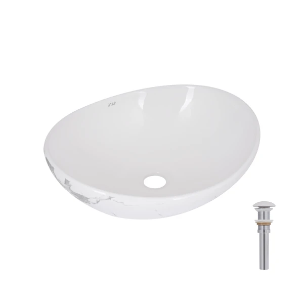 Раковина накладная Qtap Dove 415x340x140 мм, Marble, овальная, с донным клапаном QTDOV188SB49785