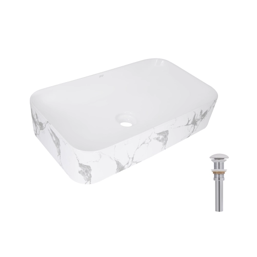 Раковина накладна Qtap Tern Раковина накладна 610x350x135 мм, Marble, прямокутна, з донним клапаном QTTER188MR49791