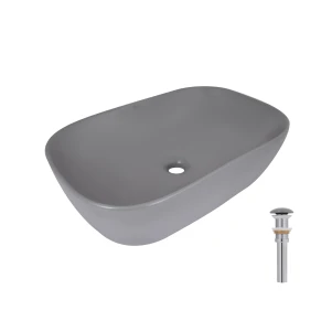 Раковина накладная Qtap Robin 600x390x150 мм, Stone grey, прямоугольная, с донным клапаном QTROB188SG49786