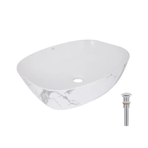 Раковина накладна Qtap Cardinal 500х380х140 мм, Marble, прямокутна, з донним клапаном QTCAR188MR49826