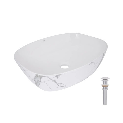 Раковина накладная Qtap Cardinal 500х380х140 мм, Marble, прямоугольная, с донным клапаном QTCAR188MR49826