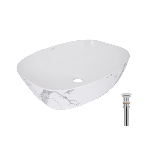 Раковина накладная Qtap Cardinal 500х380х140 мм, Marble, прямоугольная, с донным клапаном QTCAR188MR49826