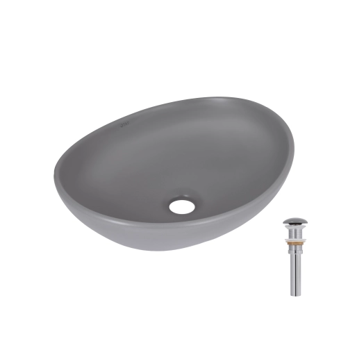 Раковина накладная Qtap Dove 415x340x140 мм, Stone grey, овальная, с донным клапаном QTDOV188SG49783