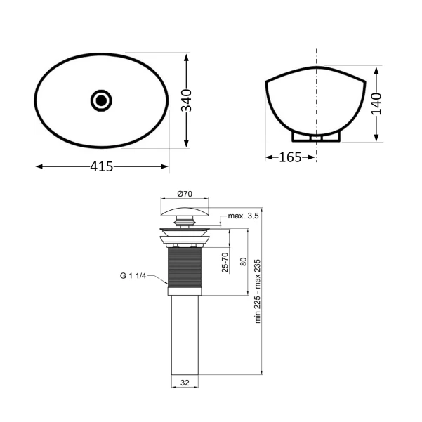 Раковина накладная Qtap Dove 415x340x140 мм, Stone grey, овальная, с донным клапаном QTDOV188SG49783 - 1 фото