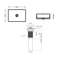 Раковина накладная Qtap Tern 610x350x135 мм, Beige, прямоугольная, с донным клапаном QTTER188SB49790 - 1 фото