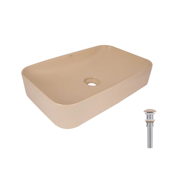 Раковина накладная Qtap Tern 610x350x135 мм, Beige, прямоугольная, с донным клапаном QTTER188SB49790