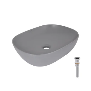 Раковина накладна Qtap Aquarius 470x380x120 мм, Stone grey, прямокутна, з донним клапаном QTAQA188SG49780