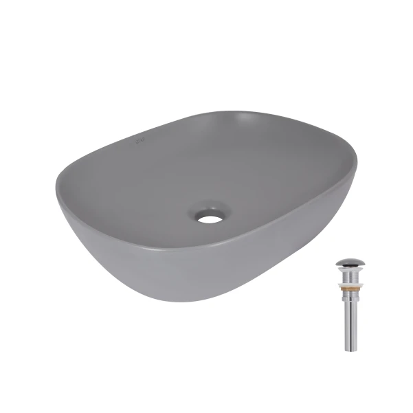 Раковина накладная Qtap Aquarius 470x380x120 мм, Stone grey, прямоугольная, с донным клапаном QTAQA188SG49780