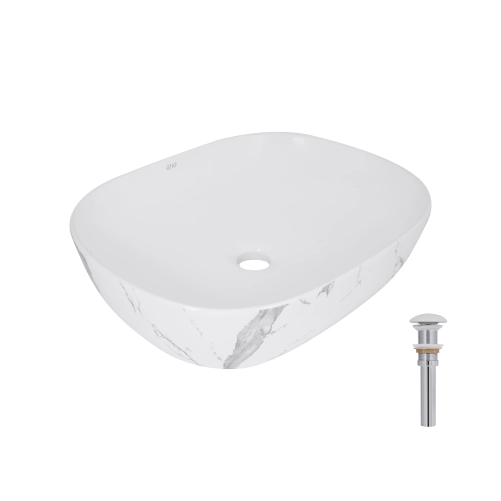 Раковина накладная Qtap Aquarius 470x380x120 мм, Marble, прямоугольная, с донным клапаном QTAQA188MR49782