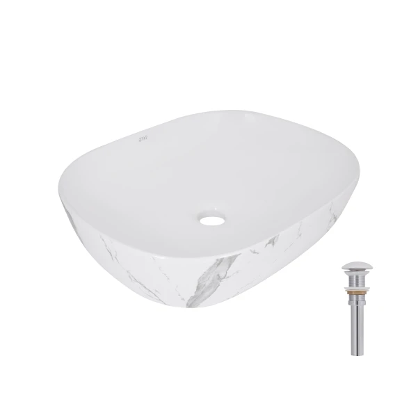 Раковина накладная Qtap Aquarius 470x380x120 мм, Marble, прямоугольная, с донным клапаном QTAQA188MR49782