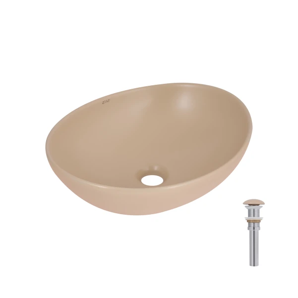 Раковина накладная Qtap Dove 415x340x140 мм, Beige, овальная, с донным клапаном QTDOV188SB49784