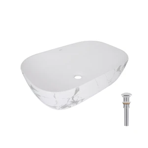 Раковина накладна Qtap Robin 600x390x150 мм, Marble, прямокутна, з донним клапаном QTROB188MR49788