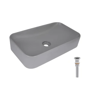 Раковина накладная Qtap Tern 610x350x135 мм, Stone grey, прямоугольная, с донным клапаном QTTER188SG49789
