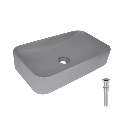 Раковина накладна Qtap Tern 610x350x135 мм, Stone grey, прямокутна, з донним клапаном QTTER188SG49789