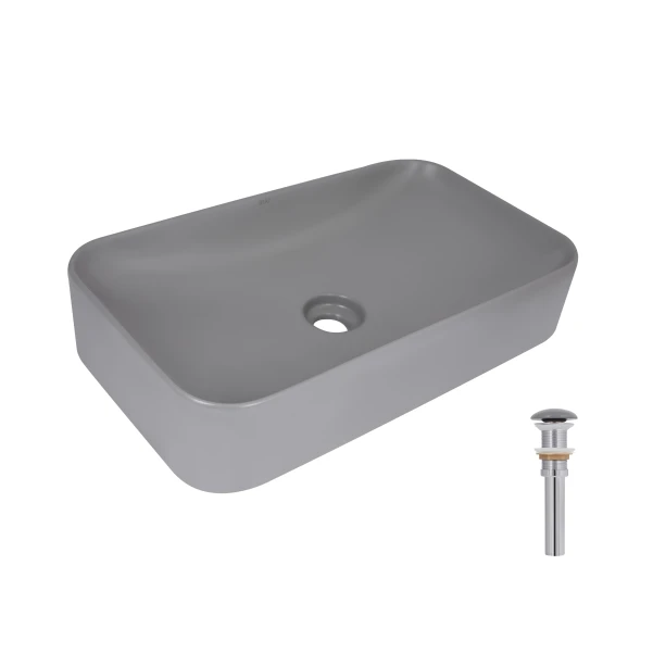 Раковина накладна Qtap Tern 610x350x135 мм, Stone grey, прямокутна, з донним клапаном QTTER188SG49789