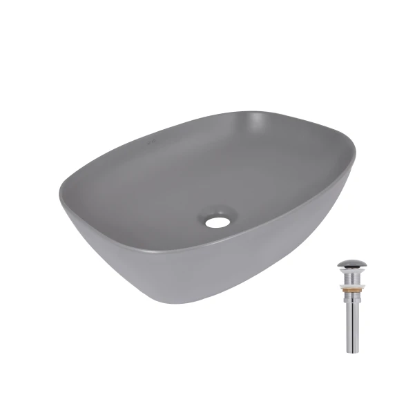 Раковина накладная Qtap Cardinal 500х380х140 мм, Stone grey, прямоугольная, с донным клапаном QTCAR188SG49824
