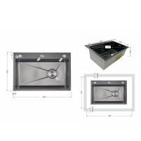 Мойка для кухни интегрированная Lidz Handmade H6845HB Decor Black PVD Honeycomb 3,0/1,0 мм LDH6845HDECBLM49445 - 1 фото