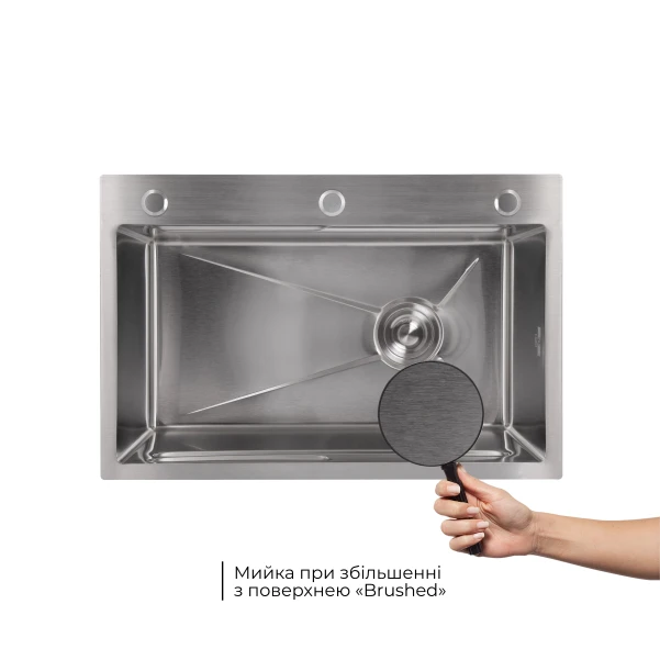 Мойка для кухни интегрированная Lidz Handmade H6845 Brushed Steel 3,0/1,0 мм LDH6845BRU49455 - 3 фото