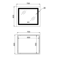 Дзеркало Lidz Kubis (KU1) 600х700 з LED-підсвічуванням Touch, з антизапотіванням, з димером, рег. яскравості LDKU60070049285 - 1 фото