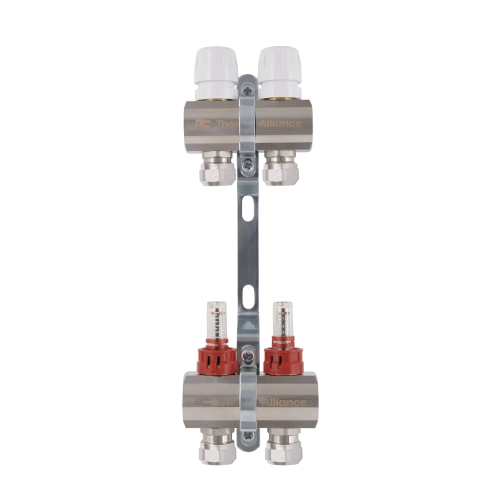 Коллектор латунный с расходомерами и евроконусами Thermo Alliance Standart 1" на 2 выхода TAS235W2E