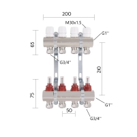 Колектор латунний з витратомірами та євроконусами Thermo Alliance Standart 1" на 4 виходи TAS235W4E - 1 фото