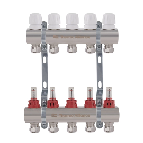 Коллектор латунный с расходомерами и евроконусами Thermo Alliance Standart 1" на 5 выходов TAS235W5E