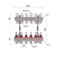 Коллектор латунный с расходомерами и евроконусами Thermo Alliance Standart 1" на 6 выходов TAS235W6E - 1 фото